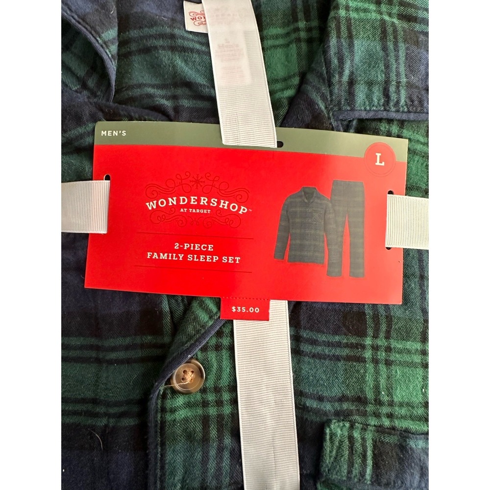 Wondershop  Men's Size Medium Plaid 2 Piece Pajama Set Green Navy
